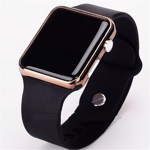 Square Mirror Face Silicone Band Digital WristWatch